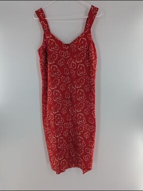 Banana Republic Red Floral Sleeveless Sheath Dress V-Neck 6 Romantic Feminine